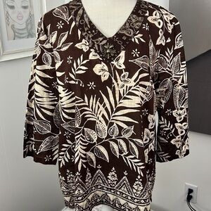 NWOT Plus Size Alfred Dunner Brown and Beige Floral Blouse Size 16